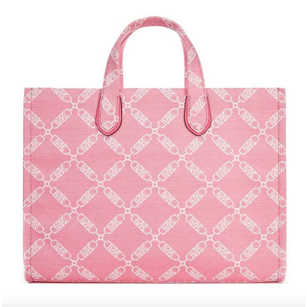 NWT Michael Kors Camilla Rose Gigi Large Logo Chain Jacquard Grab Tote Bag - Picture 2 of 11